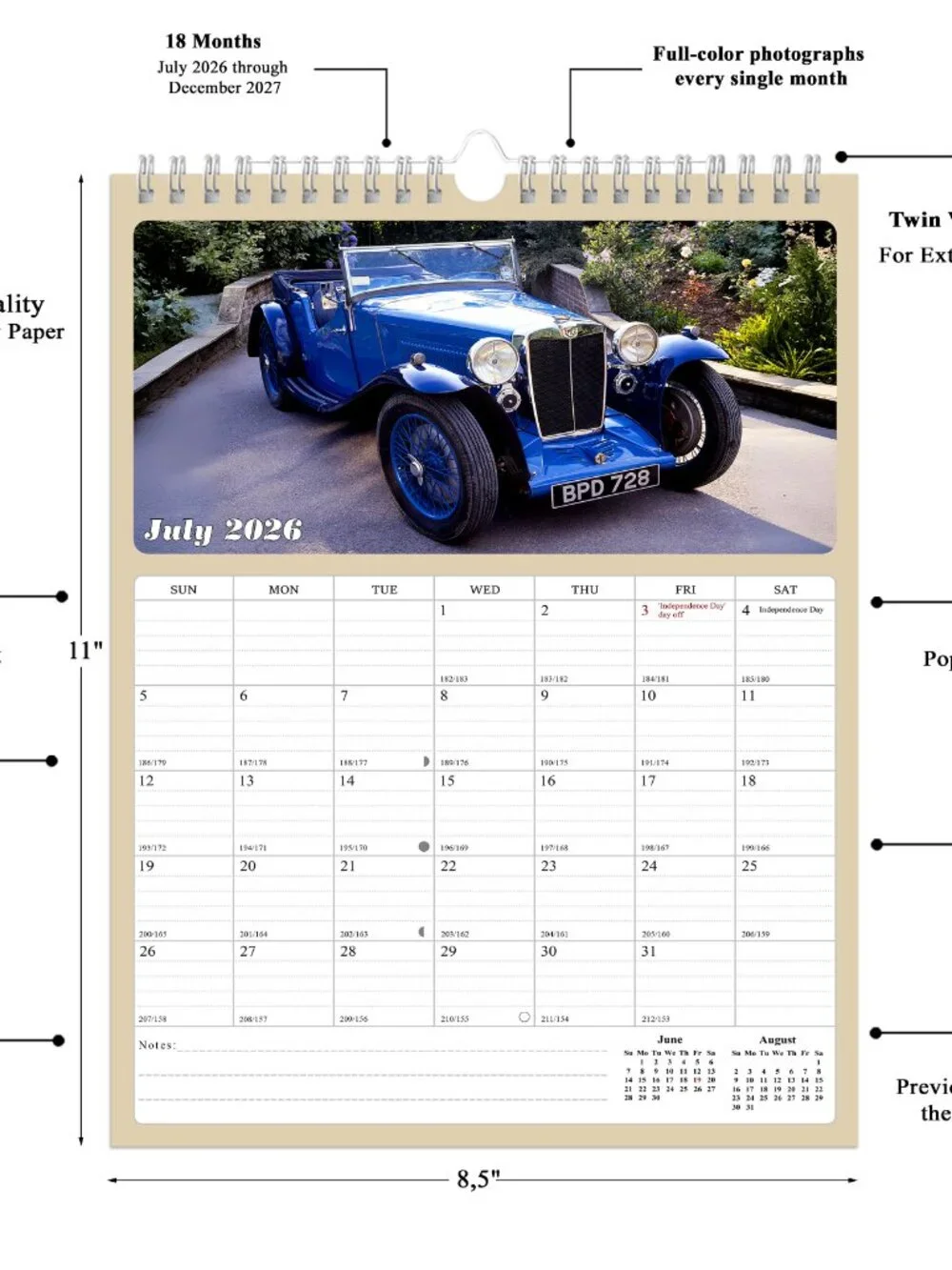 2026 - 2027 Calendar Magnetic Peel & Stick 18 Months 8.5